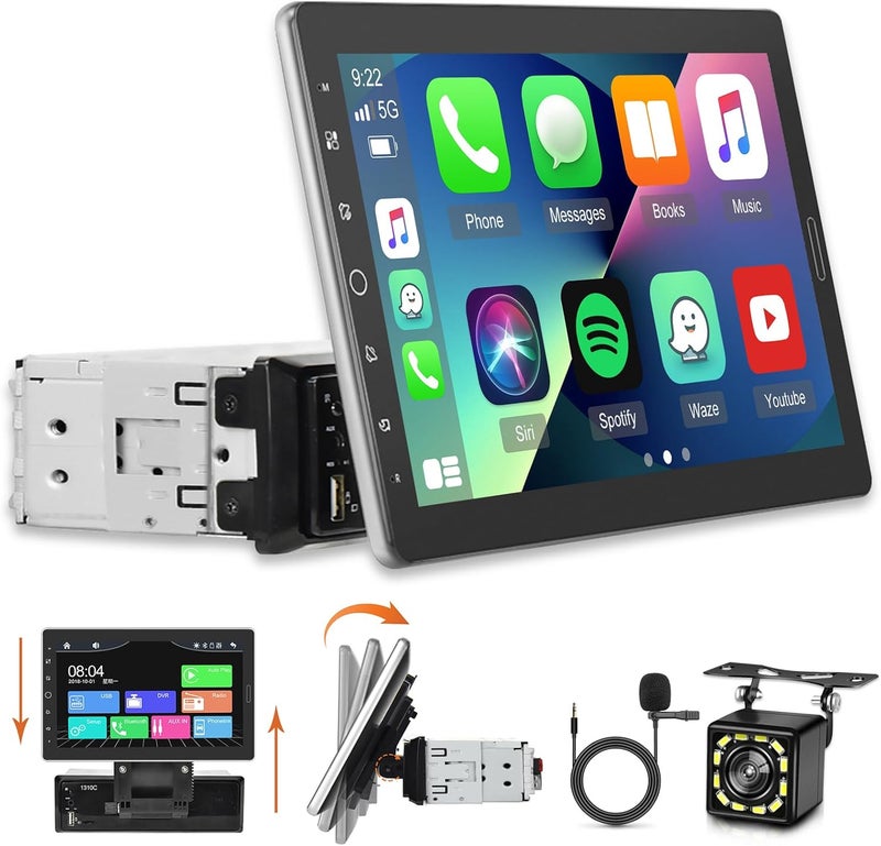 EKAT 10.1 inch Single Din Car Stereo with CarPlay and Android Auto, 10 inch Touch Screen Radio with Mirror Link/1080P/EQ Audio/SWC/Bluetooth +Backup Camera+MIC - Image 1